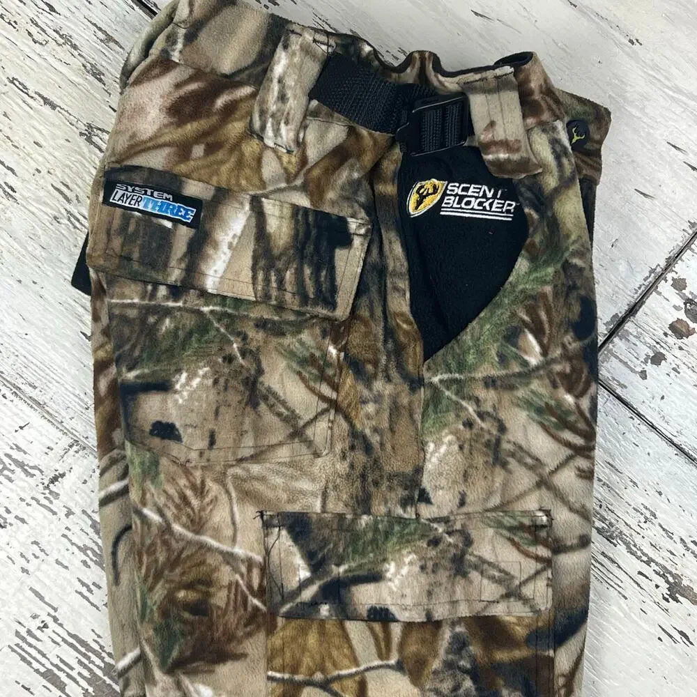 Scent blocker cargo fleece camo pants, boys small, system layer 3 Realtree